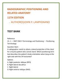 Radiographic Positioning and Anatomy Test Bank