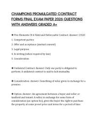 CHAMPIONS PROMULGATED CONTRACT FORMS FINAL EXAM PAPER 2026 QUESTIONS WITH ANSWERS GRADED A