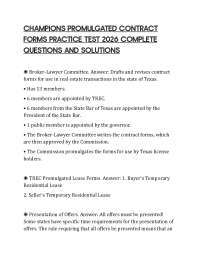 CHAMPIONS PROMULGATED CONTRACT FORMS PRACTICE TEST 2026 COMPLETE QUESTIONS AND SOLUTIONS