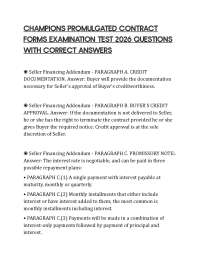 CHAMPIONS PROMULGATED CONTRACT FORMS EXAMINATION TEST 2026 QUESTIONS WITH CORRECT ANSWERS