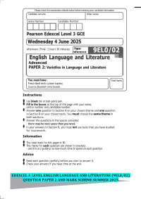 Edexcel A Level English Language and Literature Exam Paper 2 (2025)