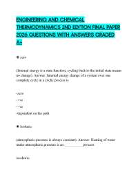 ENGINEERING AND CHEMICAL THERMODYNAMICS 2ND EDITION FINAL PAPER 2026 QUESTIONS WITH ANSWER