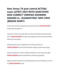 New Jersey 7A Pest Control Exam 2025: Questions and Verified Answers