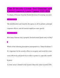 Class D Security License Test| Questions and Correct Answers| Latest Update 2025-2026