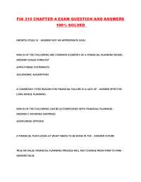 FIN 315: Financial Planning Exam Questions and Answers