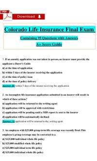 Colorado Life Insurance Final Exam: 95 Questions with Answers