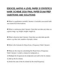 EDEXCEL MATHS A LEVEL PAPER 31 STATISTICS MARK SCHEME 2026 FINAL PAPER EXAM PREP QUESTIONS
