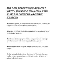 AQA GCSE COMPUTER SCIENCE PAPER 2 WRITTEN ASSESSMENT 2026 ACTUAL EXAM SCRIPT FULL QUESTION