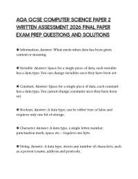 AQA GCSE COMPUTER SCIENCE PAPER 2 WRITTEN ASSESSMENT 2026 FINAL PAPER EXAM PREP QUESTIONS