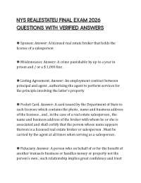 NYS REALESTATEU FINAL EXAM 2026 QUESTIONS WITH VERIFIED ANSWERS