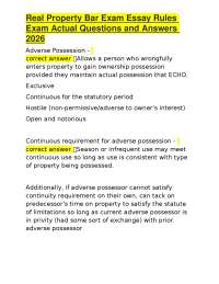 Real Property Bar Exam Essay Rules Exam Actual Questions and Answers 2026