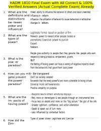 HADM 1810 Final Exam with All Correct & 100% Verified Answers |Actual Complete Exam| Alrea