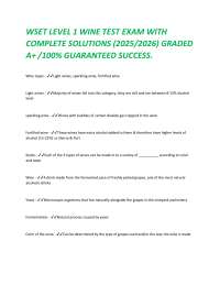 WSET LEVEL 1 WINE TEST EXAM WITH COMPLETE SOLUTIONS (2025/2026) GRADED A+ /100% GUARANTEED
