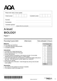 ACTUAL AQA 2025 A-level BIOLOGY Paper 1