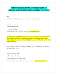 PADI OPEN WATER DIVE COURSE QUIZZES 1-4 QUESTIONS WITH EXPLAINED ANSWERS 2025/2026
