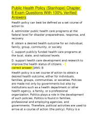 Public Health Policy Exam Questions and Answers