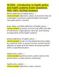 Health Policy and Health Systems Exam Q&A