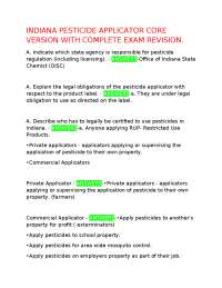 Indiana Pesticide Applicator Core Exam Revision: Questions and Answers