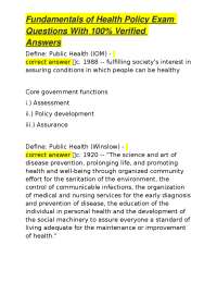 Health Policy Exam Questions and Answers