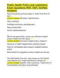Public Health Policy and Legislation Exam Questions with Verified Answers
