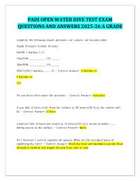 PADI OPEN WATER DIVE TEST EXAM QUESTIONS AND ANSWERS 2025-26 A GRADE