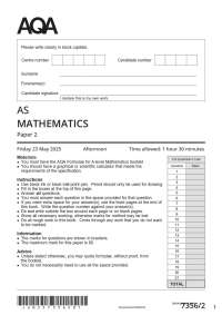 ACTUAL AQA 2025 AQA AS LEVEL Mathematics Paper 2 JUNE 2025 WORKED EXAM SOLUTIONS