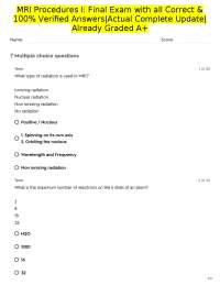 MRI Procedures I: Final Exam with all Correct & 100% Verified Answers|Actual Complete Upda