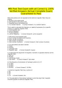 MRI Post Test Exam: Questions and Answers