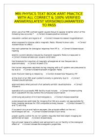MRI Physics ARRT Practice Questions with Verified Answers