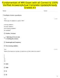 Fundamentals of MRI Exam with all Correct & 100% Verified Answers|Actual Complete Update|A