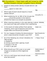 MRI Procedures I: Final Exam with Verified Answers