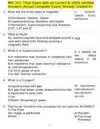 MRI Final Exam Questions and Answers