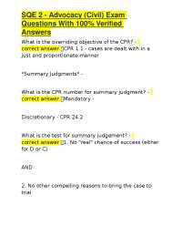 SQE 2 Civil Advocacy Exam: Questions and Answers