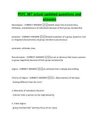 PSYC 387: Key Concepts and Definitions in Social Psychology