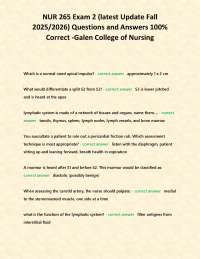 NUR 265 Nursing Exam 2: Q&A for Galen College of Nursing