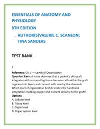 Anatomy and Physiology Test Bank: Levels of Organization and Homeostasis