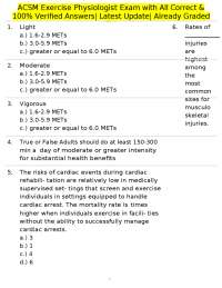 ACSM Exercise Physiologist Exam: Questions and Verified Answers