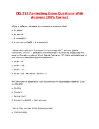 CIS 213 Pentesting Exam Questions With Answers 100% Correct.