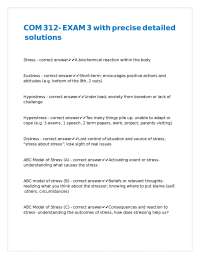 COM 312 Exam 3: Stress and Negotiation Techniques with Detailed Solutions
