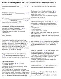 American Heritage Exam Q&A: BYU Final Review