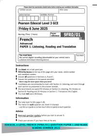 A Level French Listening Exam Paper - Practice Questions