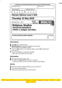 Religious Studies AS Level Exam Paper - Natural Moral Law and Ethical Approaches