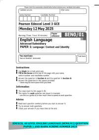 EDEXCEL AS LEVEL ENGLISH LANGUAGE (8EN0/01) QUESTION PAPER 1 AND MARK SCHEME SUMMER 2025