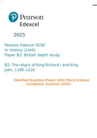 GCSE History Exam Paper: Reigns of Richard I and King John (11891216)