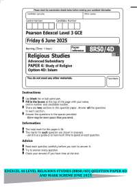 Islam Religious Studies Exam Paper - Edexcel AS Level