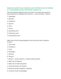 Digestive System Exam Questions and Answers