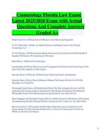 Cosmetology Florida Law Exam| Latest 2025/2026 Exam with Actual Questions And Complete An