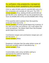 Ivy software mba prepworks managerial accounting exam questions and answers