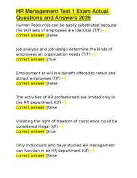 HR Management Test 1 Exam Actual Questions and Answers 2026