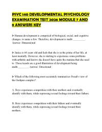 PSYC 140 DEVELOPMENTAL PSYCHOLOGY EXAMINATION TEST 2026 MODULE 7 AND 8 ANSWERS KEY